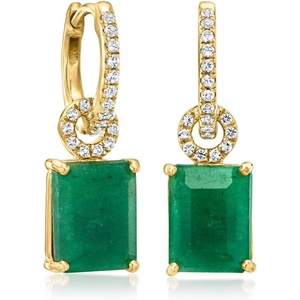image:imageRossSimons 550 ct tw Emerald and 20 ct tw White Topaz Drop Earrings in 18kt Gold Over Sterling