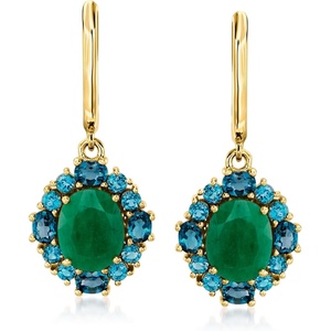 image:imageRossSimons 550 ct tw Emerald and 280 ct tw London Blue Topaz Drop Earrings in 18kt Gold Over Sterling