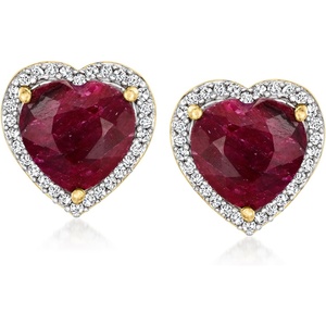 image:imageRossSimons 550 ct tw Ruby and 23 ct tw Diamond Heart Earrings in 18kt Gold Over Sterling