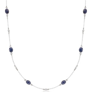 image:imageRossSimons 700 ct tw Sapphire and 25 ct tw Diamond Station Necklace in Sterling SilverSapphire