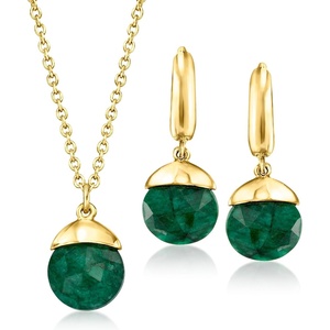 image:imageRossSimons 825 ct tw Emerald Jewelry Set Drop Earrings and Necklace in 18kt Gold Over Sterling 18 inches