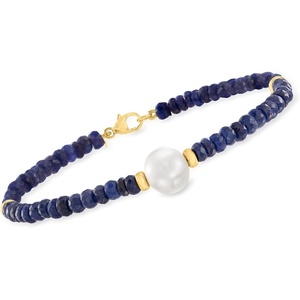 image:imageRossSimons Cultured Pearl and 2800 ct tw Beaded Sapphire Bracelet in 14kt Yellow Gold825 Inches