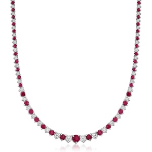 image:imageRossSimons Gemstone and 150 ct tw Diamond Tennis Necklace in Sterling Silverred