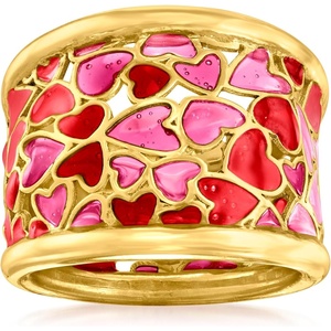 image:imageRossSimons Italian Red and Pink Enamel Heart Ring in 18kt Gold Over SterlingNo Gemstone