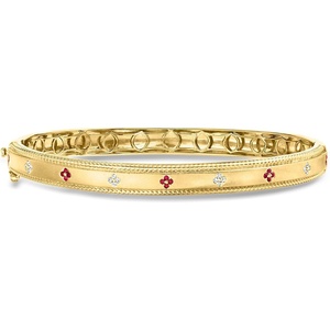 image:imageRossSimons Ruby and Diamond Flower Bangle Bracelet in 18kt Gold Over SterlingRuby