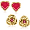 image:imageRossSimons 420 ct tw Ruby and 30 ct tw Rhodolite Garnet Jewelry Set Heart and Flower Earrings in 18kt Gold Over Sterling