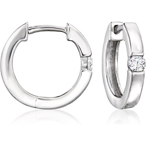 image:imagePure Collection by RossSimons 010 ct tw Diamond Hoop Earrings in Sterling Silver