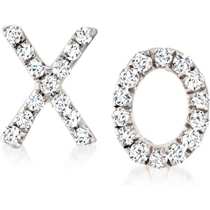 image:imagePure Collection by RossSimons 010 ct tw Diamond Xo Mismatched Earrings in Sterling Silver