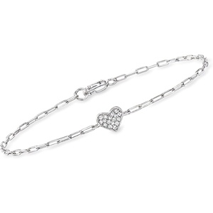 image:imagePure Collection by RossSimons 010 ct tw Pave Diamond Heart Paper Clip Link Bracelet in Sterling Silver 7 inches
