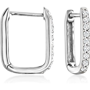 image:imagePure Collection by RossSimons 015 ct tw Diamond Paper Clip Link Hoop Earrings in Sterling Silver