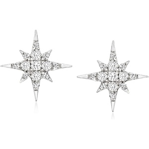 image:imagePure Collection by RossSimons 015 ct tw Diamond Star Earrings in Sterling Silver