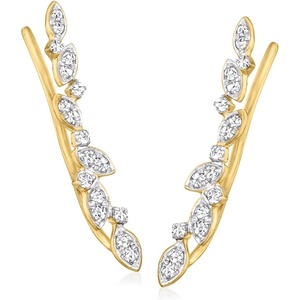 image:imagePure Collection by RossSimons 020 ct tw Diamond Leaves Ear Climbers in 14kt Yellow Gold