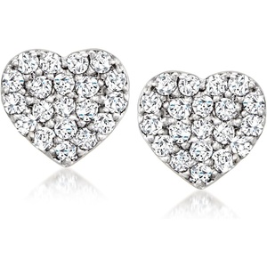 image:imagePure Collection by RossSimons 020 ct tw Pave Diamond Heart Stud Earrings in Sterling Silver
