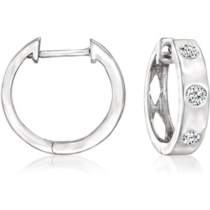 image:imagePure Collection by RossSimons 025 ct tw Diamond Huggie Hoop Earrings in Sterling Silver