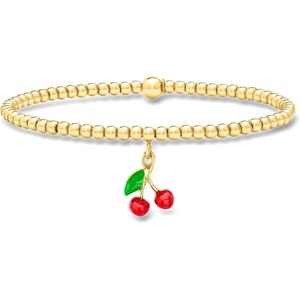 image:imagePure Collection by RossSimons Italian 3mm 18kt Gold Over Sterling Bead Stretch Bracelet With Enamel Cherry Charmno gemstone