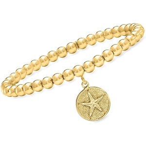 image:imagePure Collection by RossSimons Italian 5mm 18kt Gold Over Sterling Bead Stretch Bracelet With Sand Dollar Charmno gemstone