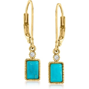 image:imagePure Collection by RossSimons Turquoise Drop Earrings in 14kt Yellow Gold