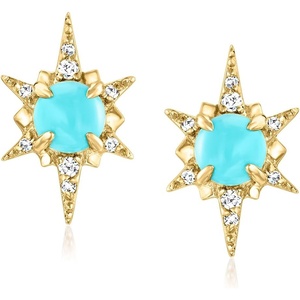 image:imagePure Collection by RossSimons Turquoise Starburst Earrings With Diamond Accents in 14kt Yellow Gold