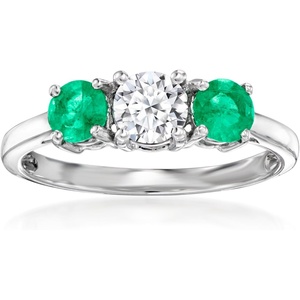 image:imageRossSimons 050 Carat LabGrown Diamond Ring With 40 ct tw Emeralds in 14kt White GoldDiamond
