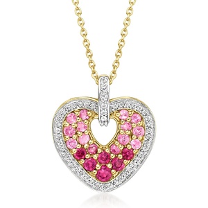 image:imageRossSimons 050 ct tw Rhodolite Garnet 40 ct tw White Zircon and 30 ct tw Pink Tourmaline Heart Pendant Necklace in 18kt Gold Over Sterling 18 inches