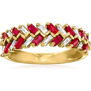 image:imageRossSimons 060 ct tw Ruby and 28 ct tw Diamond Baguette Ring in 14kt Yellow GoldRuby