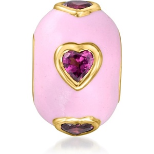 image:imageRossSimons 070 ct tw Rhodolite Garnet Heart Bead Charm With Pink Enamel in 18kt Gold Over Sterling