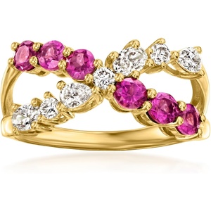 image:imageRossSimons 080 ct tw Rhodolite Garnet and 51 ct tw LabGrown Diamond Crisscross Ring in 18kt Gold Over SterlingDiamond