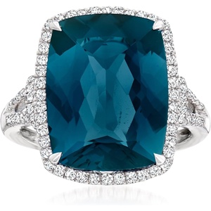 image:imageRossSimons 1200 Carat London Blue Topaz and 40 ct tw Diamond Ring in 14kt White GoldTopaz