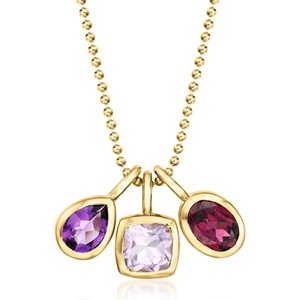 image:imageRossSimons 160 ct tw Tonal Amethyst and 90 Carat Rhodolite Garnet 3Pendant Necklace in 18kt Gold Over Sterling 18 inches