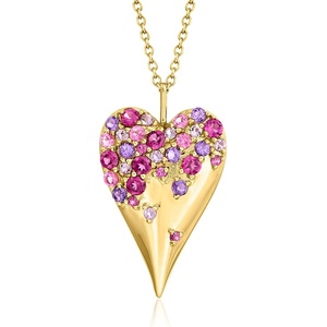 image:imageRossSimons 200 ct tw MultiGemstone Heart Pendant Necklace in 18kt Gold Over Sterling 18 inches
