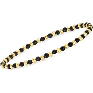image:imageRossSimons 3mm Onyx and 10kt Yellow Gold Bead Stretch BraceletOnyx