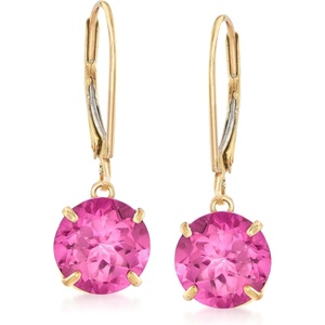 image:imageRossSimons 420 ct tw Pink Topaz Drop Earrings in 14kt Yellow Gold