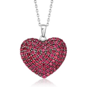image:imageRossSimons 490 ct tw Rhodolite Garnet and 400 ct tw White Topaz Reversible Puffed Heart Pendant Necklace in Sterling Silver 18 inches