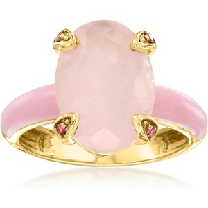 image:imageRossSimons 500 Carat Rose Quartz Ring With Rhodolite Garnet and Pastel Pink Enamel in 18kt Gold Over SterlingQuartz