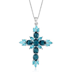 image:imageRossSimons 710 ct tw London and Swiss Blue Topaz Cross Pendant Necklace in Sterling Silver 18 inches