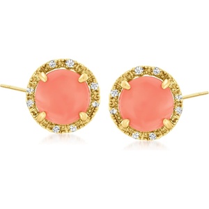 image:imageRossSimons Coral and DiamondAccented Stud Earrings in 14kt Yellow Gold