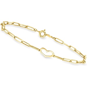 image:imageRossSimons Italian 10kt Yellow Gold Paper Clip Link Heart Station Braceletno gemstone