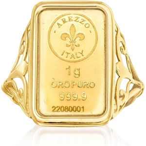 image:imageRossSimons Italian 24kt Yellow Gold FleurDeLis 1Gram Ingot Ring With 14kt Yellow Gold BandNo Gemstone