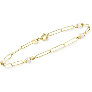 image:imageRossSimons Italian 335mm Cultured Pearl Paper Clip Link Bracelet in 10kt Yellow Gold80 Inches