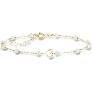 image:imageRossSimons Italian 335mm Cultured Pearl and Heart Station Bracelet in 10kt Yellow Gold 7 inches