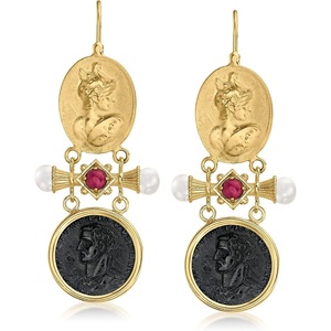 image:imageRossSimons Italian Tagliamonte Black Onyx and 60 ct tw Ruby Drop Earrings With Cultured Pearls in 18kt Gold Over Sterling
