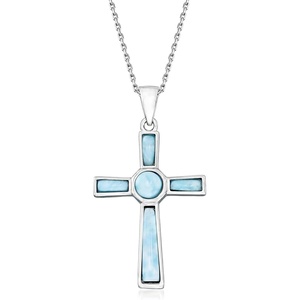 image:imageRossSimons Larimar Cross Pendant Necklace in Sterling Silver 18 inches