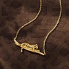 image:imageRossSimons 010 ct tw White Topaz and Black Enamel Tiger Bar Necklace With Rubies in 18kt Gold Over Sterling 18 inches