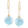 image:imageRossSimons 3500 ct tw Milky Aquamarine and 45mm Cultured Pearl Drop Earrings in 18kt Gold Over Sterling
