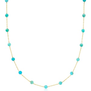 image:imagePure Collection by RossSimons 335mm Turquoise Bead Station Necklace in 14kt Yellow Goldstabilizedturquoise