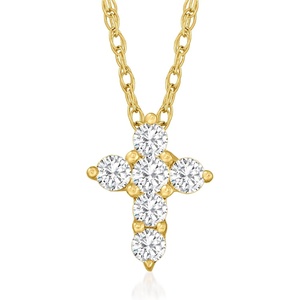 image:imageRossSimons 010 ct tw Diamond Petite Cross Necklace in 10kt Yellow Gold18 Inches
