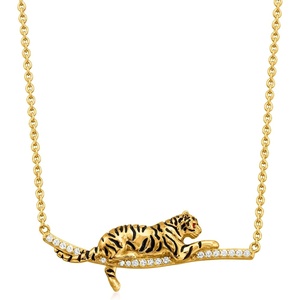 image:imageRossSimons 010 ct tw White Topaz and Black Enamel Tiger Bar Necklace With Rubies in 18kt Gold Over Sterling 18 inches