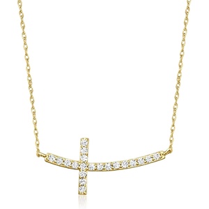 image:imageRossSimons 020 ct tw Diamond Sideways Cross Necklace in 10kt Yellow Gold20 Inches