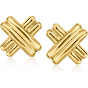 image:imageRossSimons 10kt Yellow Gold Ribbed X Stud Earrings