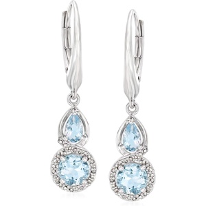 image:imageRossSimons 125 ct tw Aquamarine and 13 ct tw Diamond Drop Earrings in Sterling Silver
